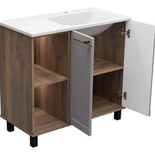 Напольная тумба под раковину Brevita Lumus 90 R УТ000025490 Серая матовая Дуб Галифакс олово